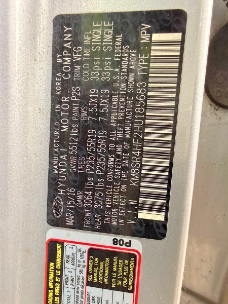Продаж на аукціоні авто 2017 Hyundai Santa Fe, vin: KM8SR4HF2HU185683, номер лоту: 52952116