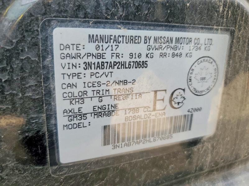 Продажа на аукционе авто 2017 Nissan Sentra, vin: 3N1AB7AP2HL670685, номер лота: 55000356