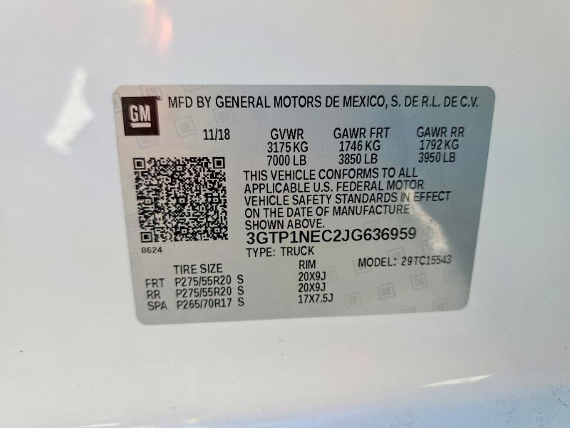 54717786 :رقم المزاد ، 3GTP1NEC2JG636959 vin ، 2018 Gmc Sierra مزاد بيع
