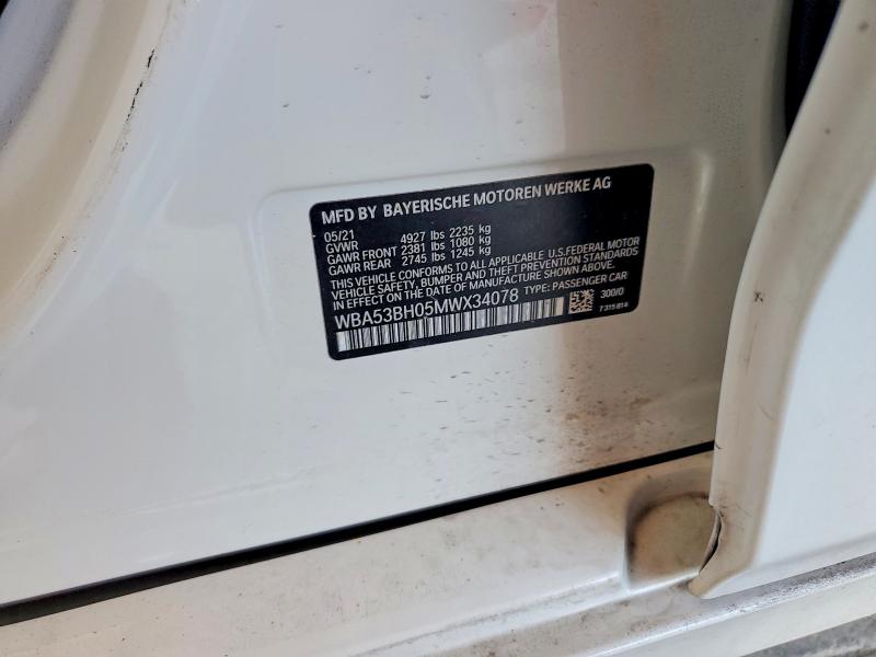Продаж на аукціоні авто 2021 Bmw 530, vin: WBA53BH05MWX34078, номер лоту: 52882686