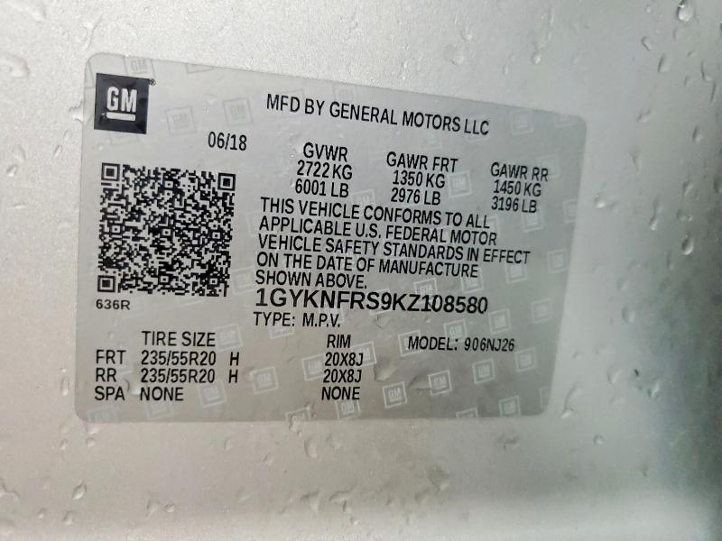 51905256 :رقم المزاد ، 1GYKNFRS9KZ108580 vin ، 2019 Cadillac Xt5 مزاد بيع