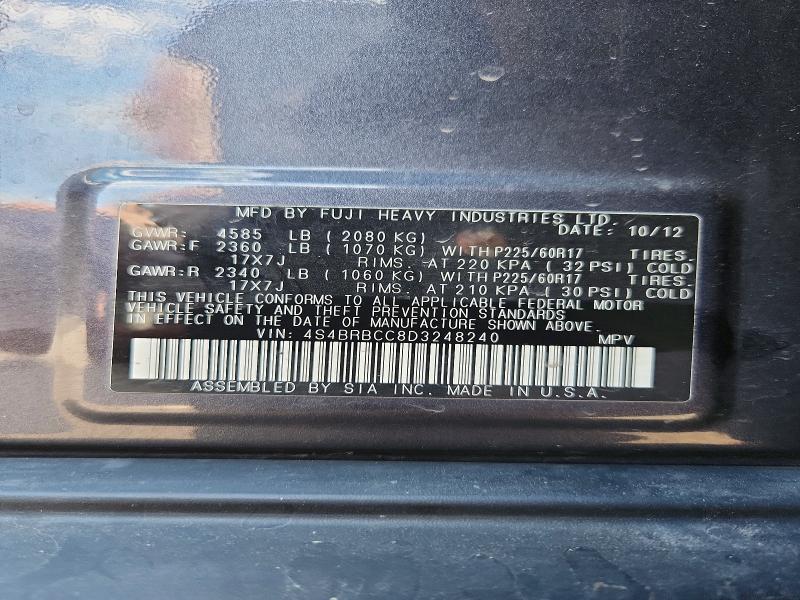 Aukcja sprzedaży 2013 Subaru Outback, vin: 4S4BRBCC8D3248240, numer aukcji: 51782886