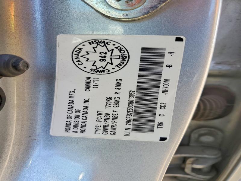 55634936 :رقم المزاد ، 2HGFB2E50CH013952 vin ، 2012 Honda Civic مزاد بيع