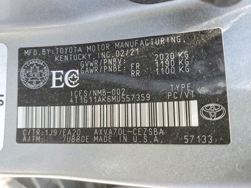 Aukcja sprzedaży 2021 Toyota Camry, vin: 4T1G11AK6MU557359, numer aukcji: 52146906