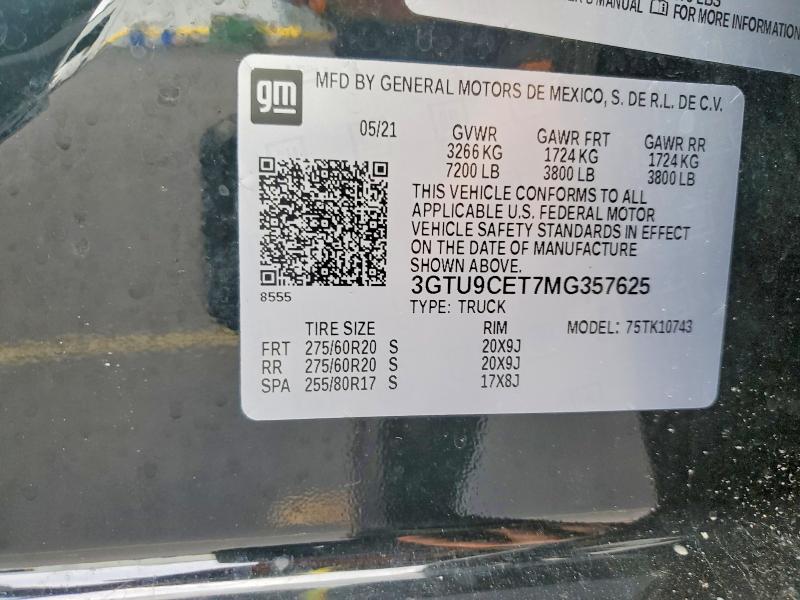 2021 Gmc Sierra მანქანა იყიდება აუქციონზე, vin: 3GTU9CET7MG357625, აუქციონის ნომერი: 53633526