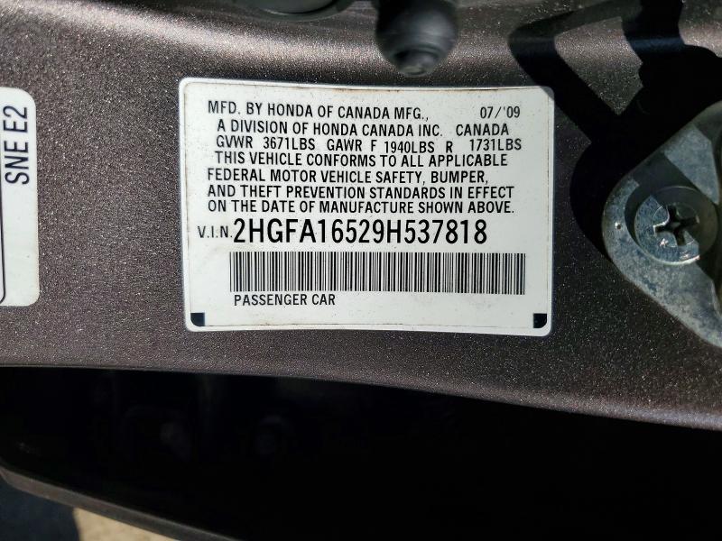 Aukcja sprzedaży 2009 Honda Civic, vin: 2HGFA16529H537818, numer aukcji: 53586476