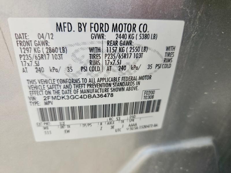 Aukcja sprzedaży 2013 Ford Edge, vin: 2FMDK3GC4DBA36478, numer aukcji: 55087726