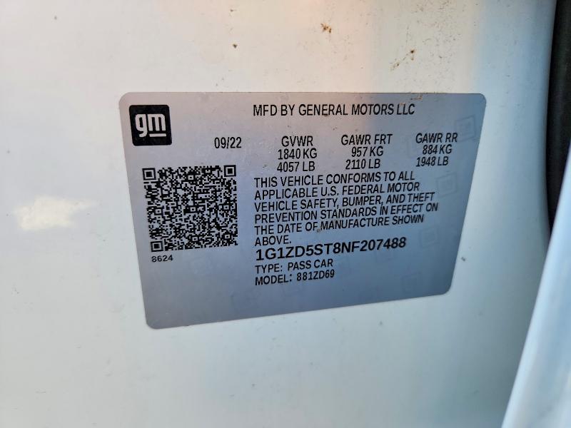 54103626 :رقم المزاد ، 1G1ZD5ST8NF207488 vin ، 2022 Chevrolet Malibu مزاد بيع