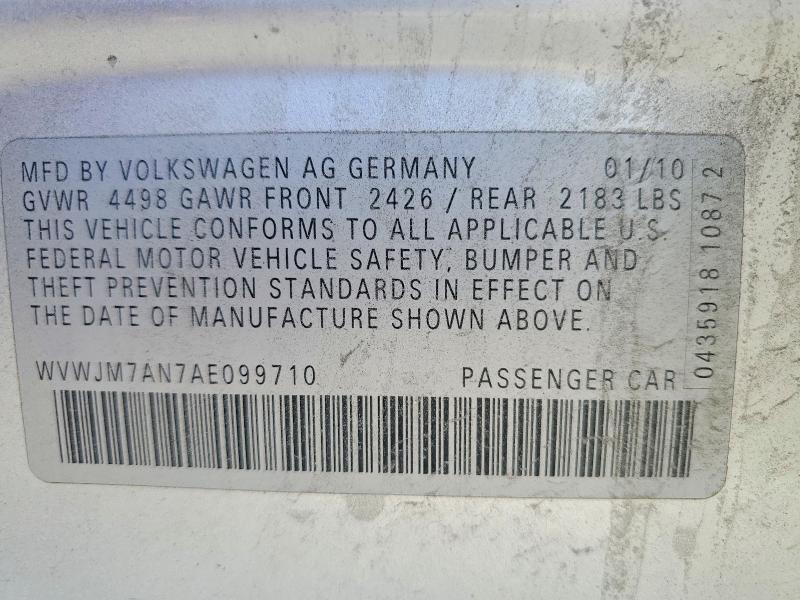 54279666 :رقم المزاد ، WVWJM7AN7AE099710 vin ، 2010 Volkswagen Passat مزاد بيع