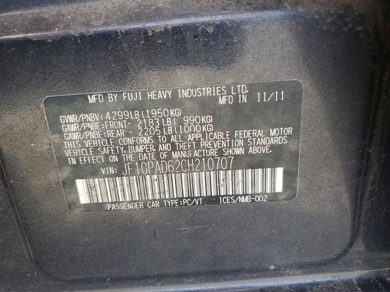 Aukcja sprzedaży 2012 Subaru Impreza, vin: JF1GPAD62CH210707, numer aukcji: 54693626