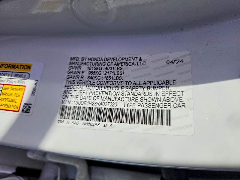 Продажа на аукционе авто 2024 Acura Integra, vin: 19UDE4H23RA027220, номер лота: 55286896