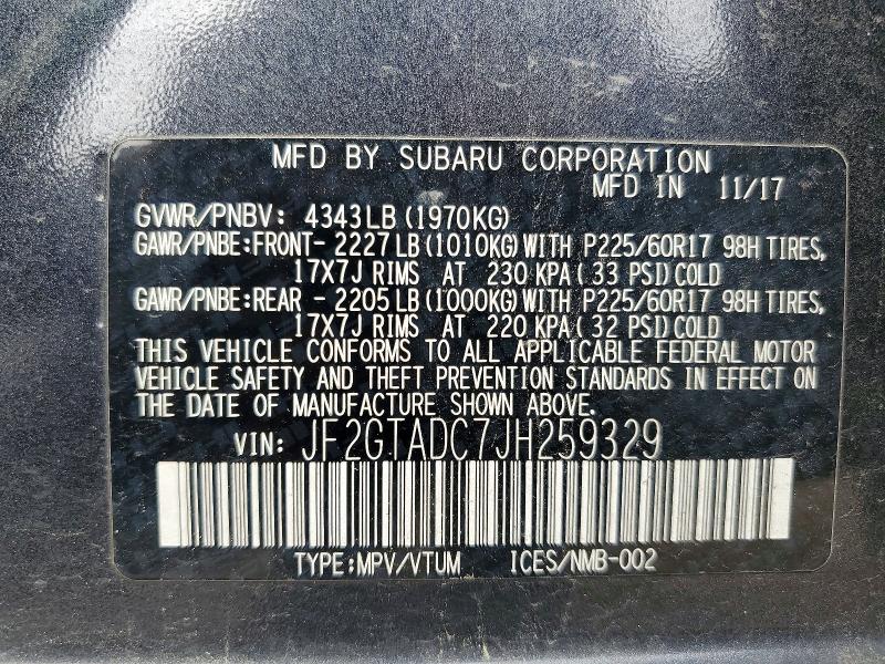 Продажа на аукционе авто 2018 Subaru Crosstrek, vin: JF2GTADC7JH259329, номер лота: 52911006