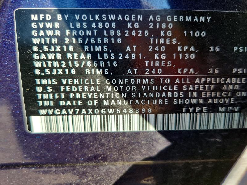 Продажа на аукционе авто 2016 Volkswagen Tiguan, vin: WVGAV7AX0GW548898, номер лота: 52370556