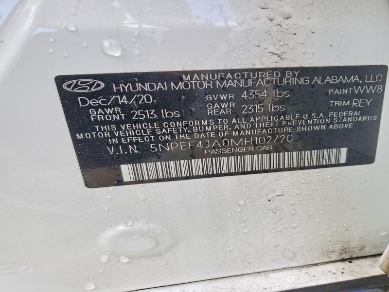 Продаж на аукціоні авто 2021 Hyundai Sonata, vin: 5NPEF4JA0MH102720, номер лоту: 53769076
