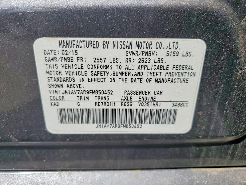 53302936 :رقم المزاد ، JN1AV7AR9FM850452 vin ، 2015 Infiniti Q50 Hybrid مزاد بيع