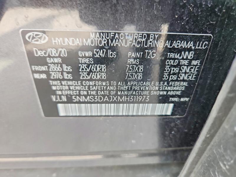 Продаж на аукціоні авто 2021 Hyundai Santa Fe, vin: 5NMS3DAJXMH311973, номер лоту: 54924736