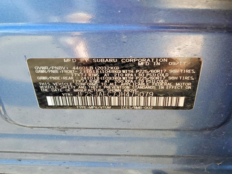 54805036 :رقم المزاد ، JF2SJAEC7JH475079 vin ، 2018 Subaru Forester مزاد بيع