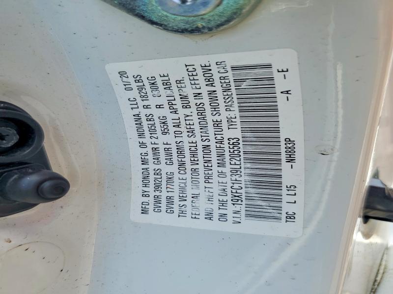 2020 Honda Civic მანქანა იყიდება აუქციონზე, vin: 19XFC1F39LE205563, აუქციონის ნომერი: 54262546