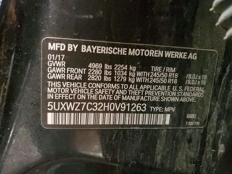2017 Bmw X3 მანქანა იყიდება აუქციონზე, vin: 5UXWZ7C32H0V91263, აუქციონის ნომერი: 52226526