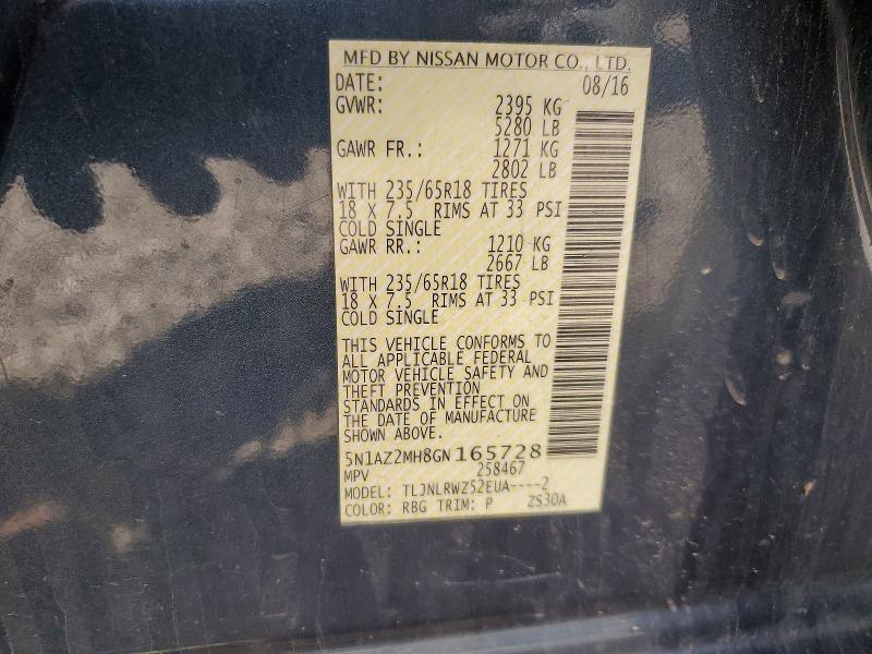 Aukcja sprzedaży 2016 Nissan Murano, vin: 5N1AZ2MH8GN165728, numer aukcji: 54314496