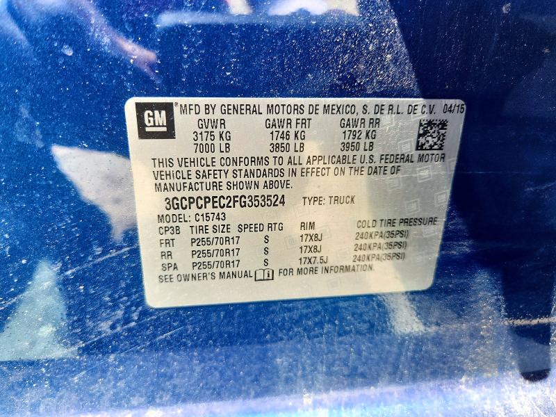 55310706 :رقم المزاد ، 3GCPCPEC2FG353524 vin ، 2015 Chevrolet Silverado مزاد بيع