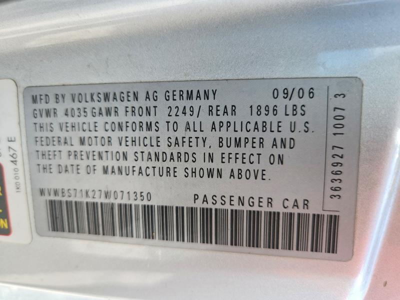 Aukcja sprzedaży 2007 Volkswagen Rabbit, vin: WVWBS71K27W071350, numer aukcji: 54519726