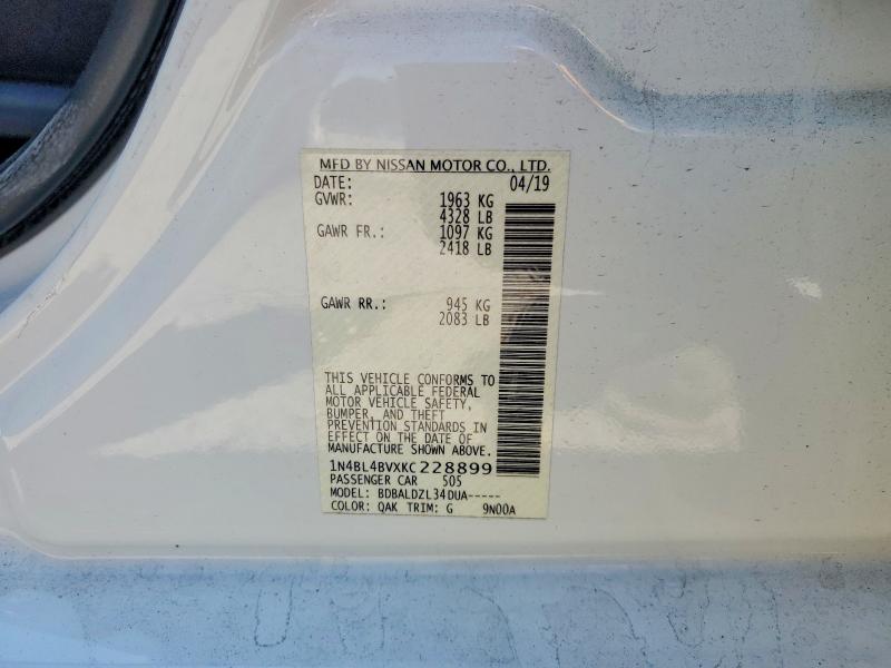 Продажа на аукционе авто 2019 Nissan Altima, vin: 1N4BL4BVXKC228899, номер лота: 53533946