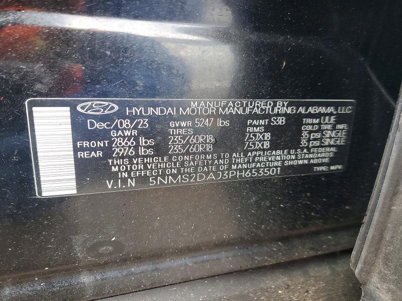 2023 Hyundai Santa Fe მანქანა იყიდება აუქციონზე, vin: 5NMS2DAJ3PH653501, აუქციონის ნომერი: 51492906