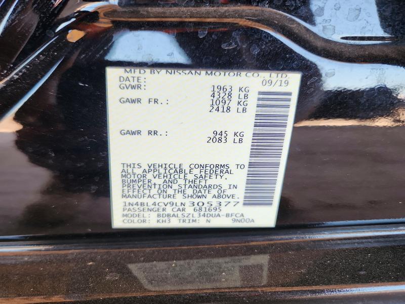 2020 Nissan Altima მანქანა იყიდება აუქციონზე, vin: 1N4BL4CV9LN305377, აუქციონის ნომერი: 52751166