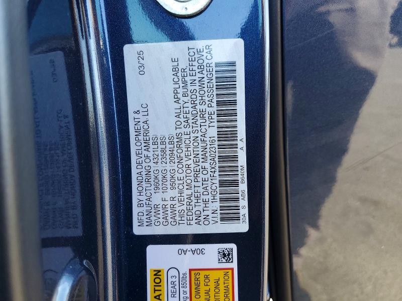 Aukcja sprzedaży 2025 Honda Accord, vin: 1HGCY1F4XSA023161, numer aukcji: 52596026