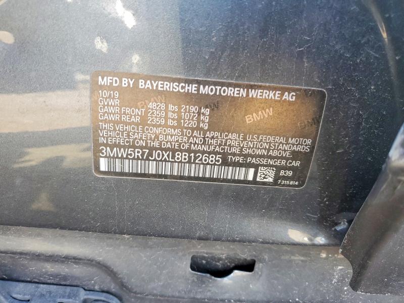 54078026 :رقم المزاد ، 3MW5R7J0XL8B12685 vin ، 2020 Bmw 330xi مزاد بيع