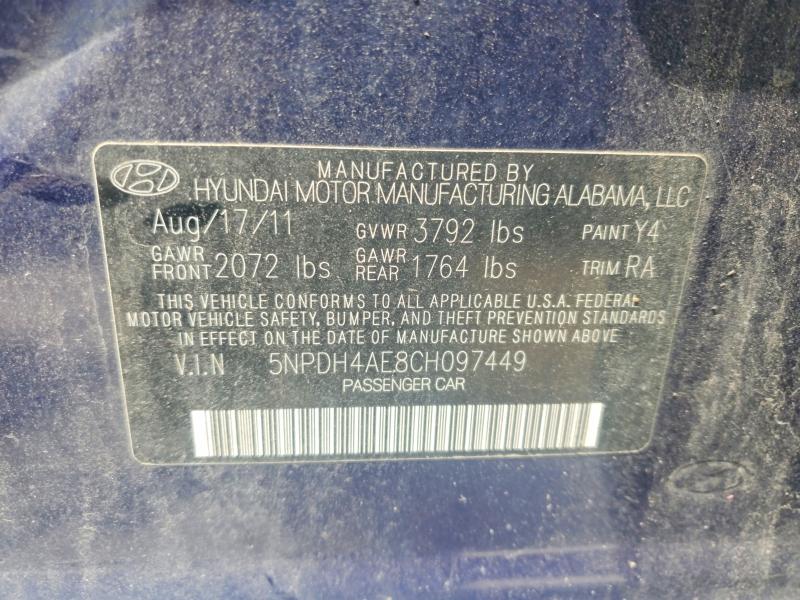 53905016 :رقم المزاد ، 5NPDH4AE8CH097449 vin ، 2012 Hyundai Elantra مزاد بيع