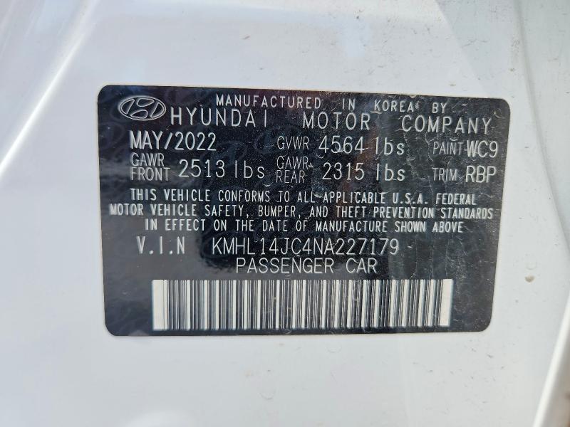 Продажа на аукционе авто 2022 Hyundai Sonata, vin: KMHL14JC4NA227179, номер лота: 55201296