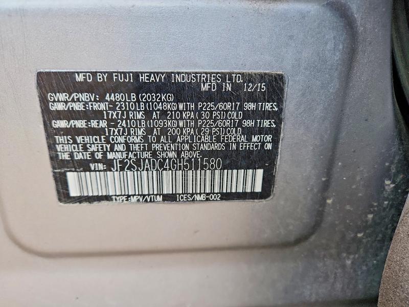 51450926 :رقم المزاد ، JF2SJADC4GH511580 vin ، 2016 Subaru Forester مزاد بيع