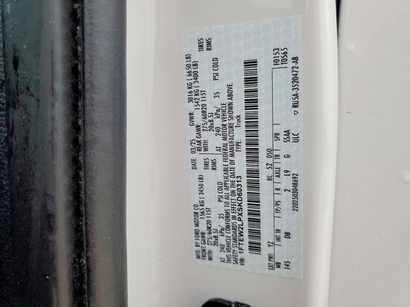 53949986 :رقم المزاد ، 1FTEW2LPXSKD60313 vin ، 2025 Ford F150 مزاد بيع