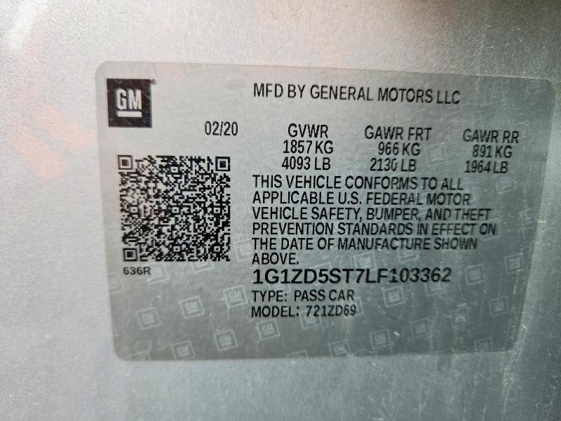Aukcja sprzedaży 2020 Chevrolet Malibu, vin: 1G1ZD5ST7LF103362, numer aukcji: 54335796