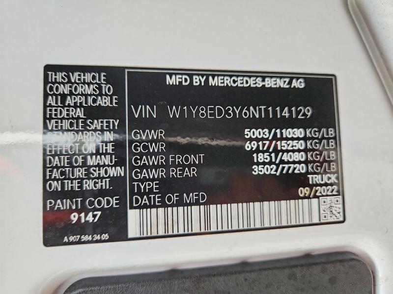 Aukcja sprzedaży 2022 Mercedes-benz Sprinter, vin: W1Y8ED3Y6NT114129, numer aukcji: 52729116