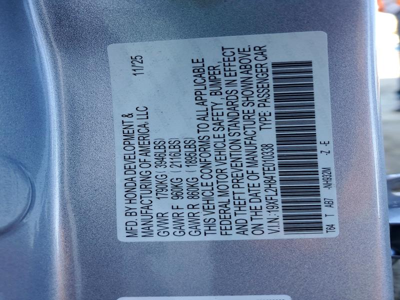 2026 Honda Civic მანქანა იყიდება აუქციონზე, vin: 19XFL2H84TE010338, აუქციონის ნომერი: 51917116