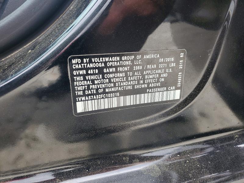 54475956 :رقم المزاد ، 1VWAS7A32FC103215 vin ، 2015 Volkswagen Passat مزاد بيع