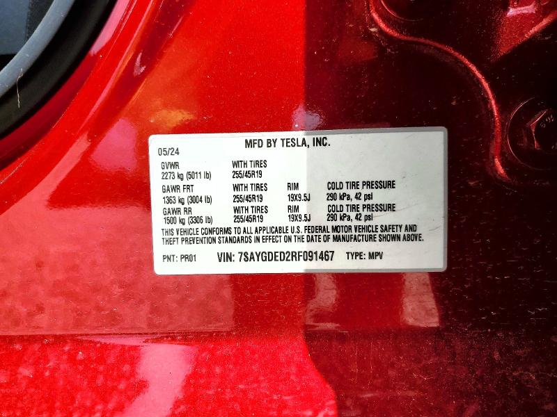 Aukcja sprzedaży 2024 Tesla Model Y, vin: 7SAYGDED2RF091467, numer aukcji: 52740426