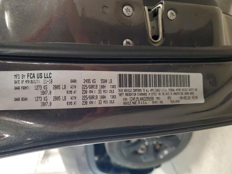 Продажа на аукционе авто 2019 Jeep Cherokee, vin: 1C4PJMLX0KD299299, номер лота: 52909736