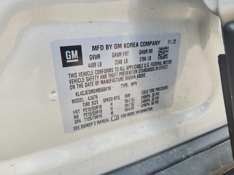 54477166 :رقم المزاد ، KL4CJESM5NB568418 vin ، 2022 Buick Encore مزاد بيع