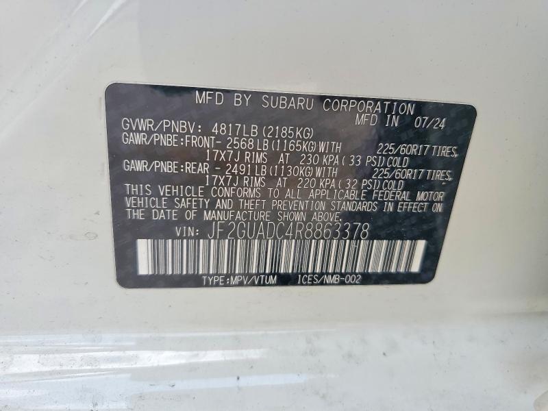 Aukcja sprzedaży 2024 Subaru Crosstrek, vin: JF2GUADC4R8863378, numer aukcji: 53735276