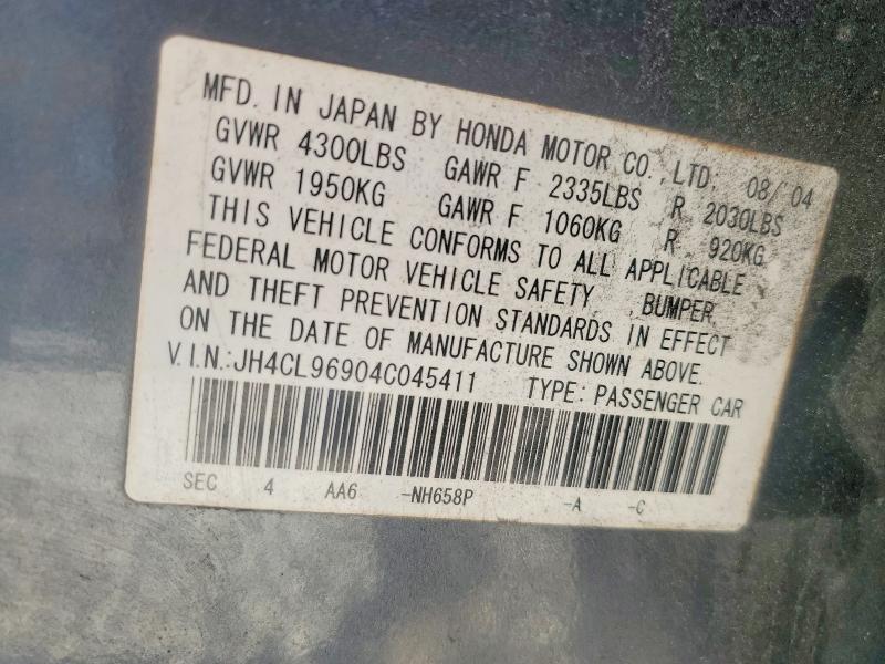 52171696 :رقم المزاد ، JH4CL96904C045411 vin ، 2004 Acura Tsx مزاد بيع