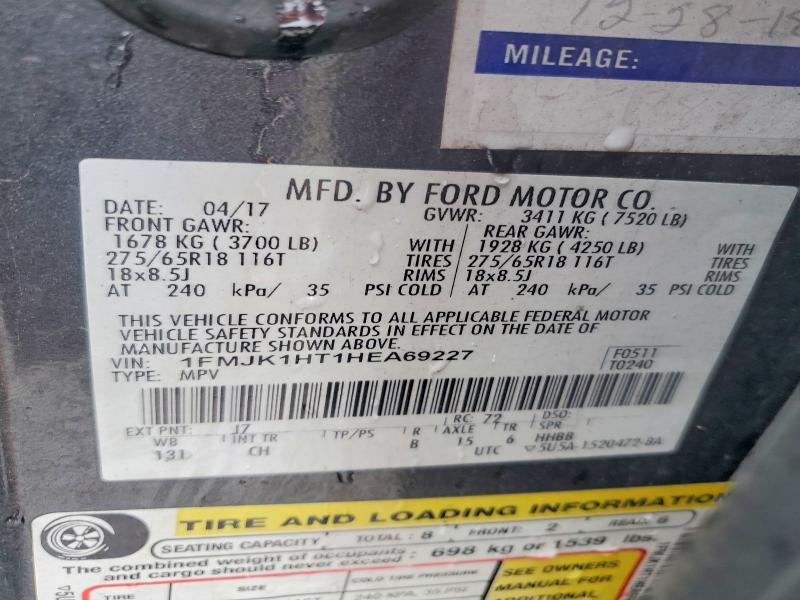Продажа на аукционе авто 2017 Ford Expedition, vin: 1FMJK1HT1HEA69227, номер лота: 54881596