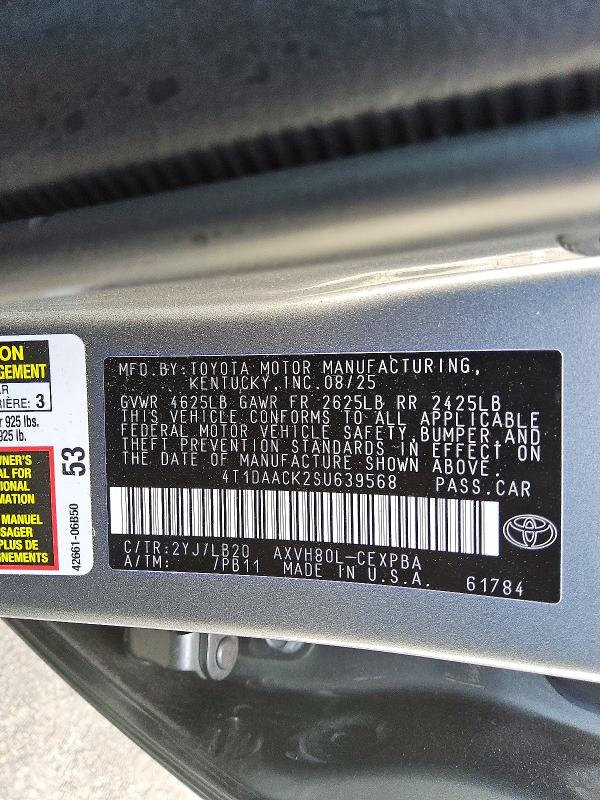2025 Toyota Camry მანქანა იყიდება აუქციონზე, vin: 4T1DAACK2SU639568, აუქციონის ნომერი: 53301276