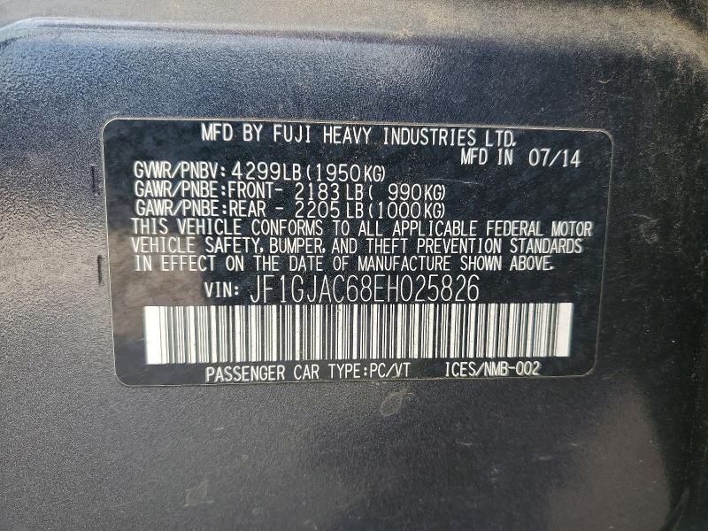 2014 Subaru Impreza მანქანა იყიდება აუქციონზე, vin: JF1GJAC68EH025826, აუქციონის ნომერი: 53933956