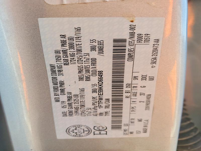 2019 Ford F150 მანქანა იყიდება აუქციონზე, vin: 1FTFW1E59KKD66498, აუქციონის ნომერი: 53694836
