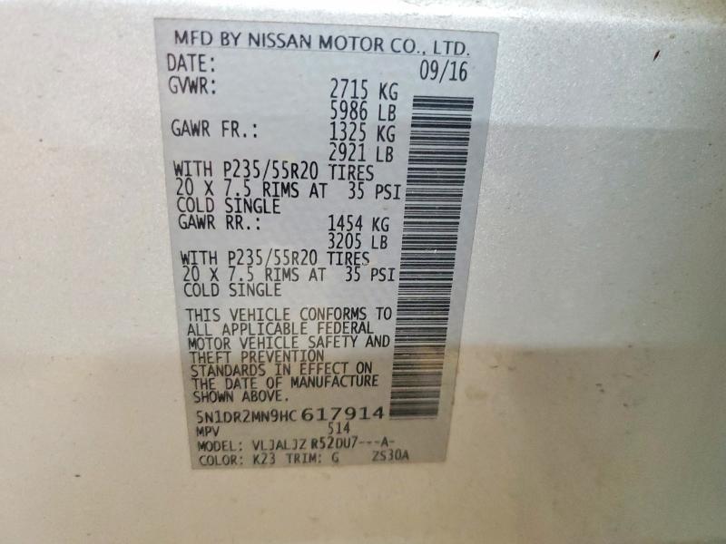 53669566 :رقم المزاد ، 5N1DR2MN9HC617914 vin ، 2017 Nissan Pathfinder مزاد بيع
