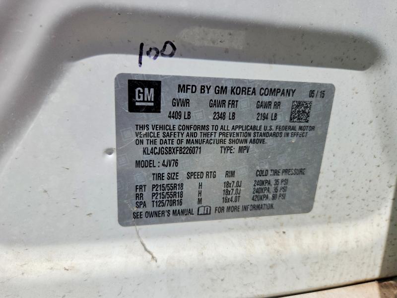 Aukcja sprzedaży 2015 Buick Encore, vin: KL4CJGSBXFB226071, numer aukcji: 54694716
